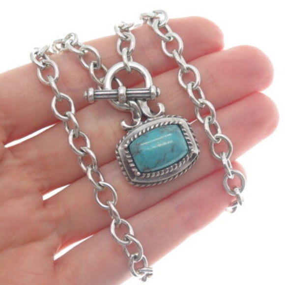 ROSS SIMONS 925 Sterling Vintage Real Tyrone Turquoise Rolo...